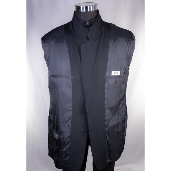 MANI Vintage Sport Coat Men Size 44R/S Solid Black 2 Button Wool Blazer - Picture 10 of 15